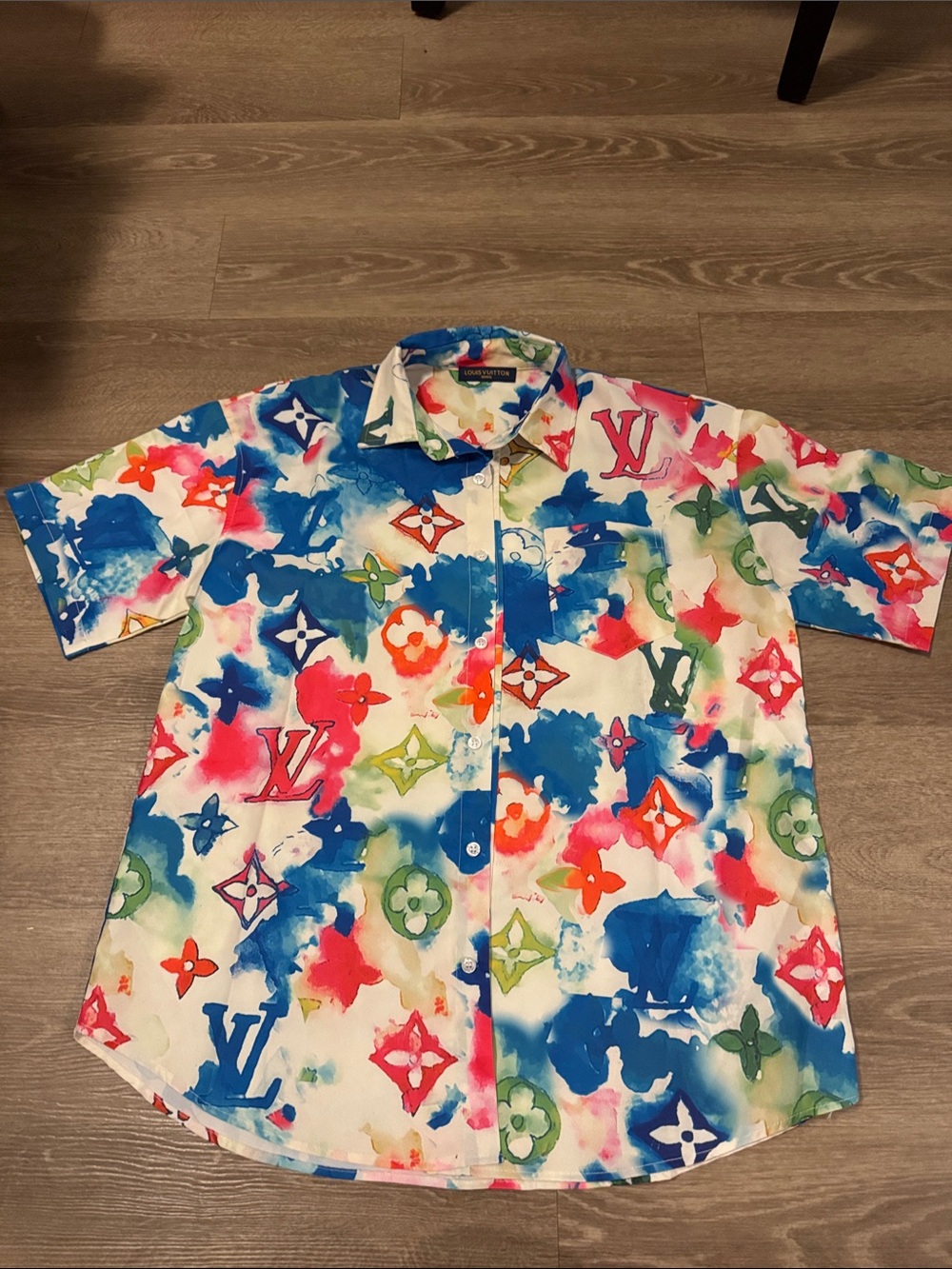 Louis Vuitton Multicolor Watercolor Logo Short Sleeve Button-Down Shirt